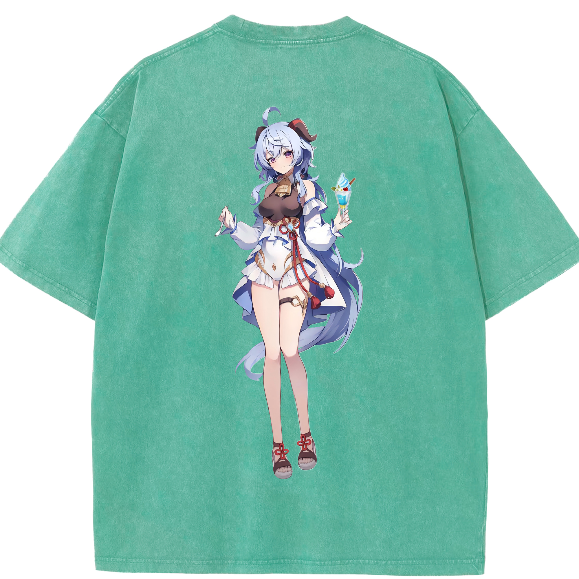 げんし神 甘雨 かんう genshin Ganyu 綿100% ヴィンテージ風 半袖Tシャツ（背面プリント）
